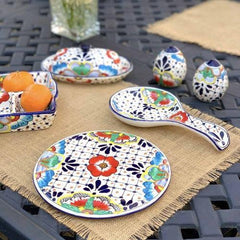 Handmade Pottery Spoon Rest, Dots & Flowers - Encantada - Encantada