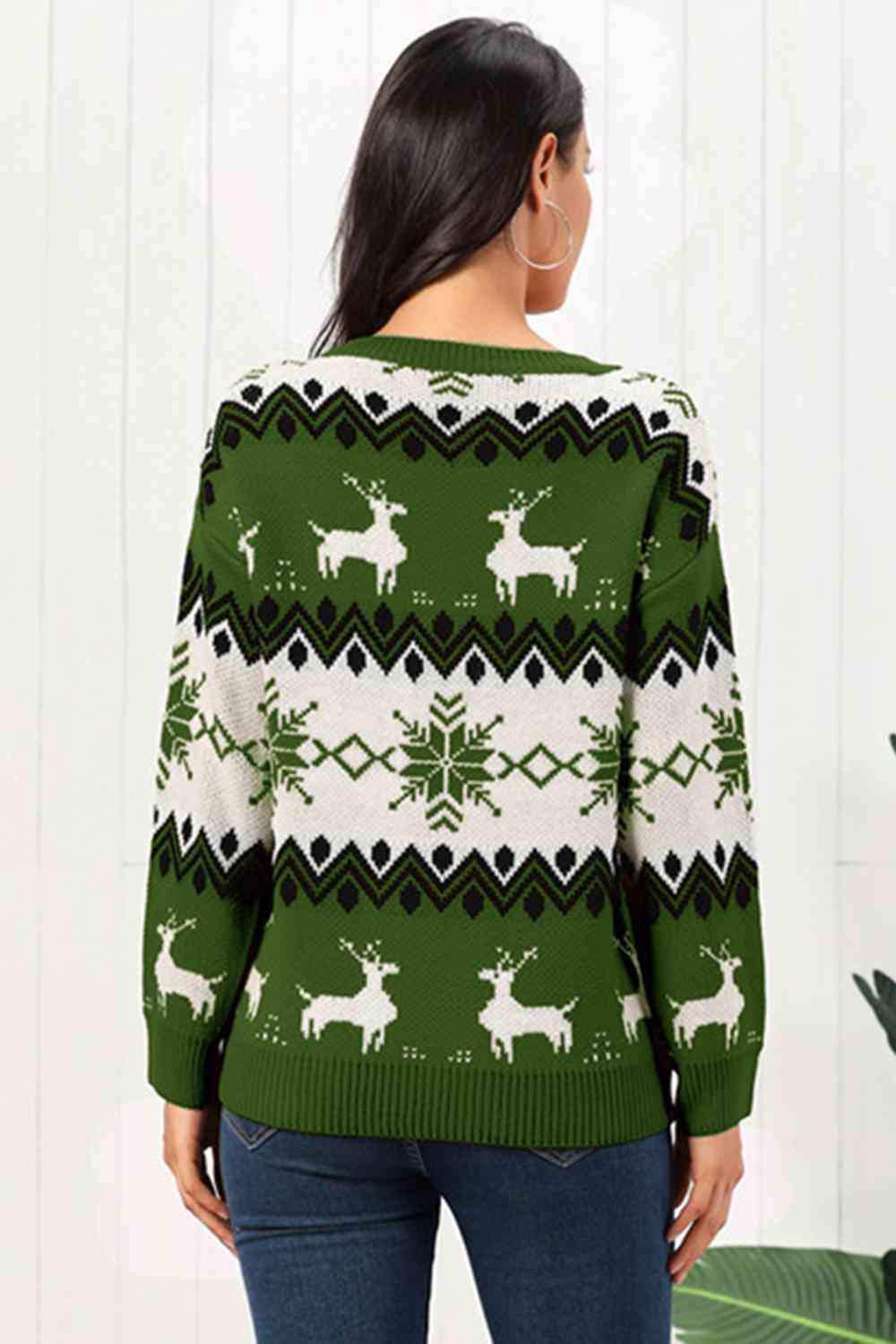 Reindeer Round Neck Sweater - Trendsi - Flyclothing LLC
