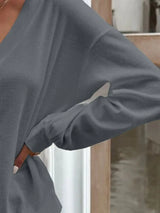 V-Neck Dropped Shoulder Blouse - Trendsi - Flyclothing LLC