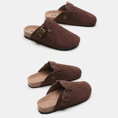 Suede Closed Toe Buckle Slide - Trendsi - Flyclothing LLC