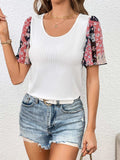 Printed Puff Sleeve Round Neck Tee - Trendsi - Flyclothing LLC