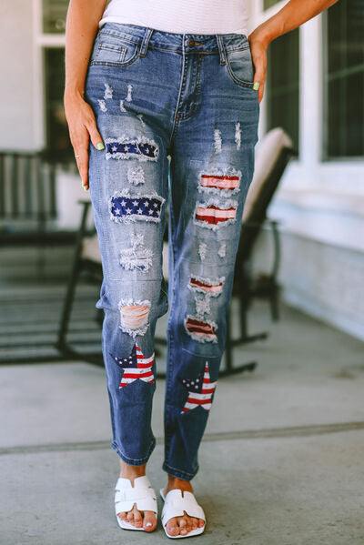 Distressed Straight Jeans with Pockets - Trendsi