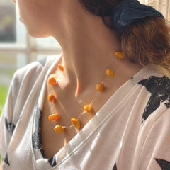 Floating Stone & Maasai Bead Necklace, Pumpkin Spice - Jedando