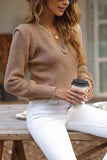 Notched Long Sleeve Sweater - Trendsi - Flyclothing LLC