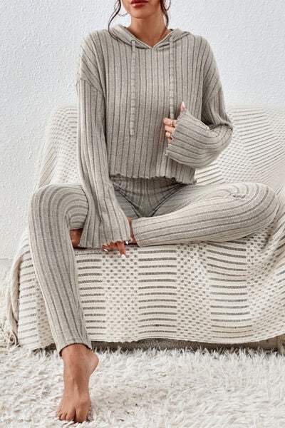 Lettuce Hem Dropped Shoulder Hooded Top and Pants Set - Trendsi - Flyclothing LLC