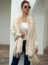 Fringe Open Front Long Sleeve Poncho - Trendsi - Flyclothing LLC