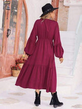 V-Neck Lantern Sleeve Ruffle Hem Dress - Trendsi - Flyclothing LLC