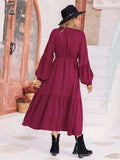 V-Neck Lantern Sleeve Ruffle Hem Dress - Trendsi - Flyclothing LLC