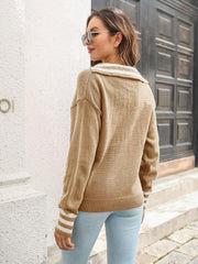 Johnny Collar Drop Shoulder Sweater - Trendsi