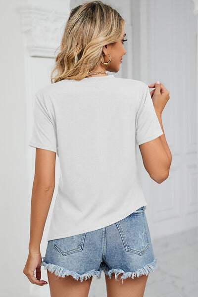 Ruched Round Neck Short Sleeve T-Shirt - Trendsi - Flyclothing LLC