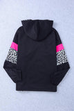 Leopard Color Block Zip-Up Hooded Jacket - Trendsi