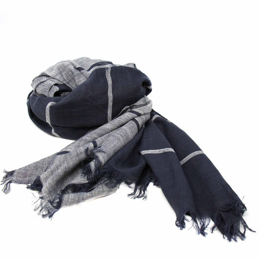 Hand-printed Cotton Scarf, Black & Gray Stripes with Fringe - Flyclothing LLC