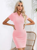 Johnny Collar Short Sleeve Bodycon Dress - Trendsi - Flyclothing LLC