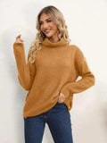 Slit Turtleneck Dropped Shoulder Sweater - Trendsi - Flyclothing LLC
