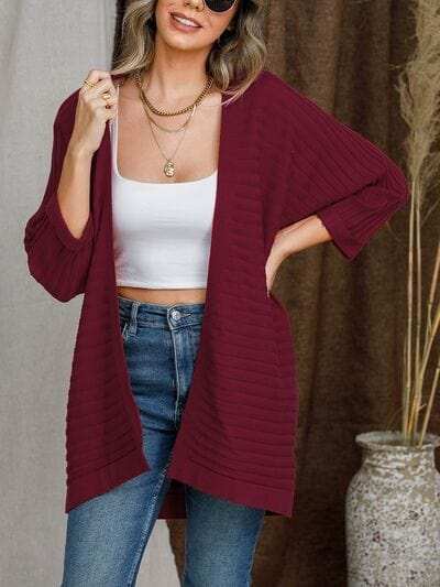 Striped Open Front Knit Cardigan - Trendsi - Flyclothing LLC