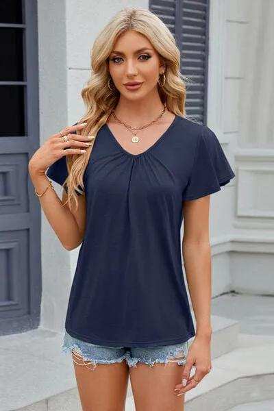 V-Neck Flutter Sleeve T-Shirt - Trendsi - Flyclothing LLC