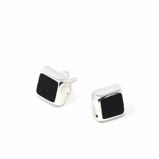 Sterling Silver Earrings, Sterling Silver Black Square - Flyclothing LLC