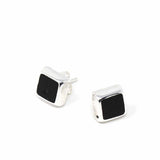 Sterling Silver Earrings, Sterling Silver Black Square - Artisana