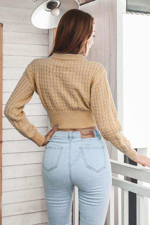 Round Neck Long Sleeve Cropped Sweater - Trendsi - Flyclothing LLC