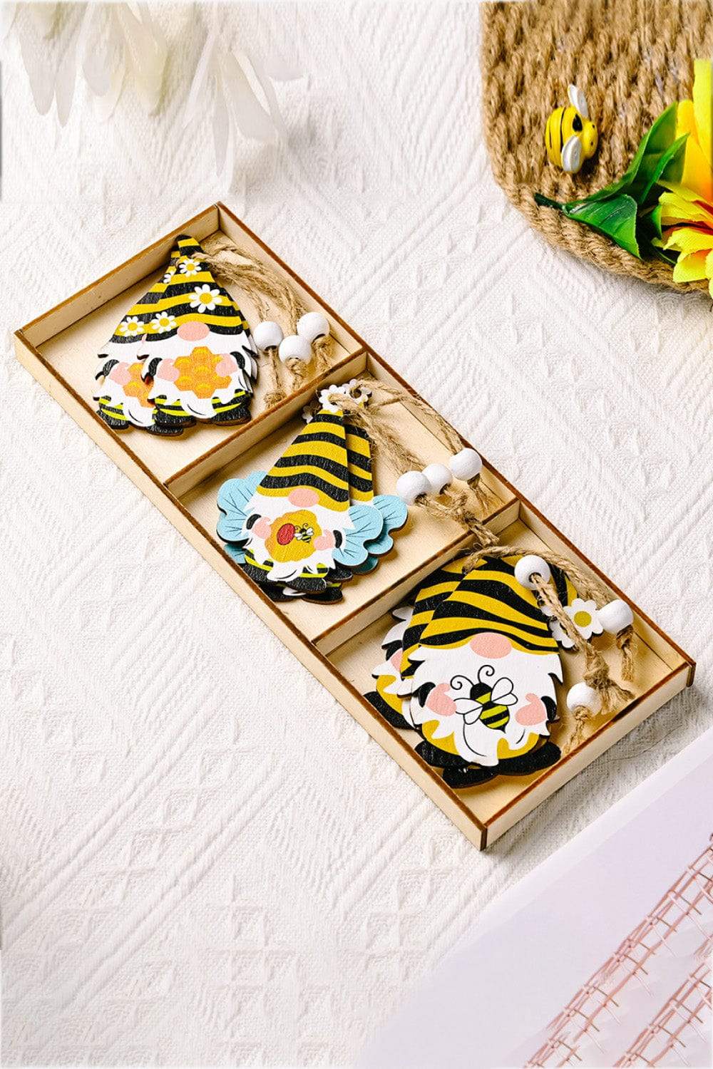 3-Pack Bee Wood Gnome Ornaments - Trendsi - Flyclothing LLC