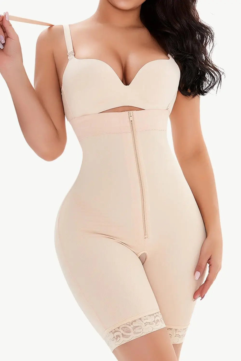 Full Size Lace Detail Zip-Up Under-Bust Shaping Bodysuit - Trendsi - Flyclothing LLC
