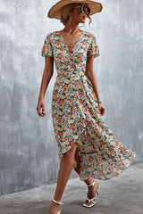 Floral Surplice Neck Tied Midi Dress - Trendsi - Flyclothing LLC