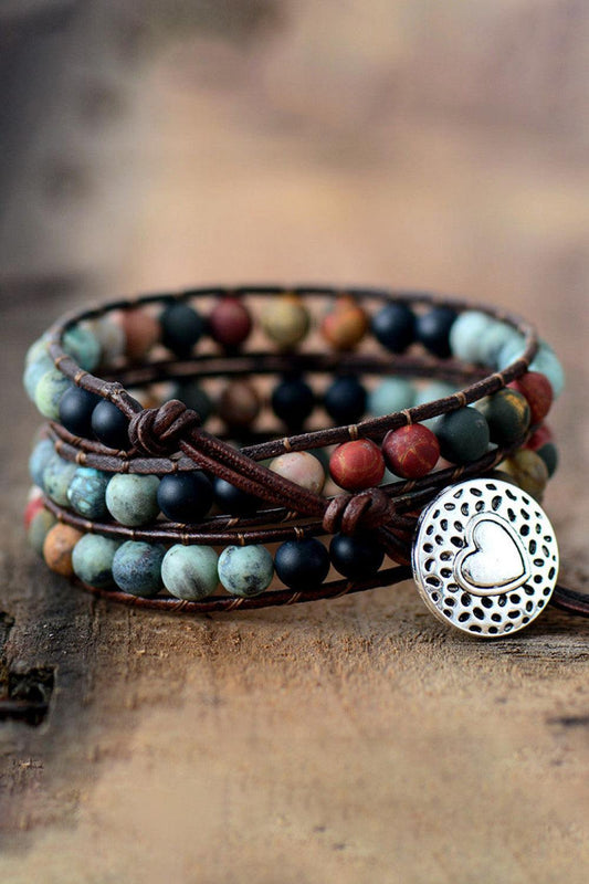 Handmade Triple Layer Beaded Agate Bracelet - Trendsi