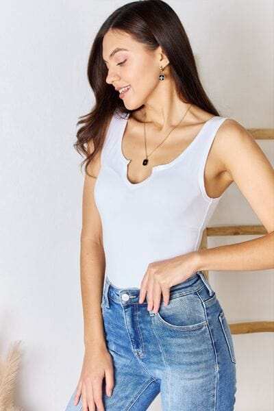 Zenana Microfiber Notched Sleeveless Bodysuit - Trendsi - Flyclothing LLC