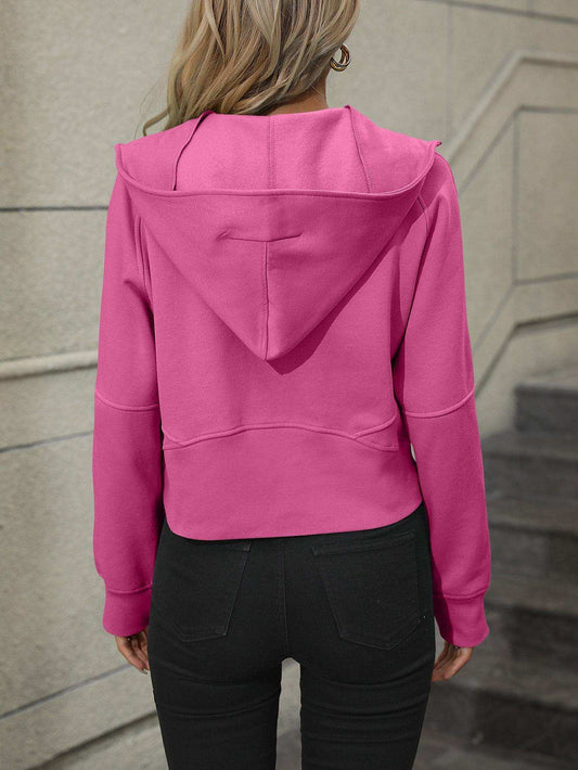 Zip-Up Raglan Sleeve Hoodie with Pocket - Trendsi - Flyclothing LLC
