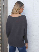 Full Size Horizontal Ribbing Dolman Sleeve Sweater - Trendsi - Flyclothing LLC