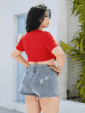 Plus Size Cropped Cutout Twisted Front Short Sleeve Blouse - Trendsi - Flyclothing LLC
