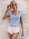 Scalloped Hem Square Neck Knit Top - Trendsi - Flyclothing LLC