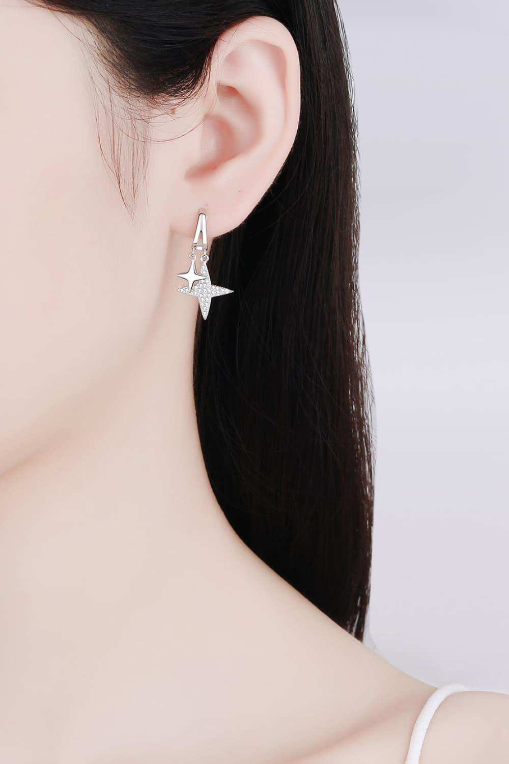 Moissanite Star Rhodium-Plated Drop Earrings - Trendsi - Flyclothing LLC