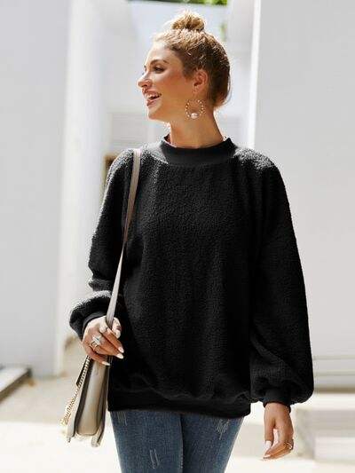 Mock Neck Dropped Shoulder Sweatshirt - Trendsi - Flyclothing LLC