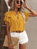 Ruffled Notched Short Sleeve Blouse - Trendsi - Flyclothing LLC