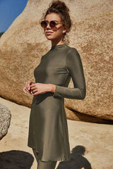 Slit Mock Neck Long Sleeve Top and Pants Swim Set - Trendsi - Flyclothing LLC