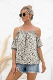 Printed Cold-Shoulder Frill Trim Blouse - Trendsi