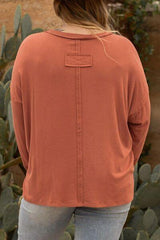Plus Size Notched Long Sleeve T-Shirt - Trendsi