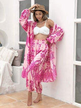 Printed Open Front Top and Pants Set - Trendsi - Flyclothing LLC