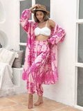 Printed Open Front Top and Pants Set - Trendsi - Flyclothing LLC