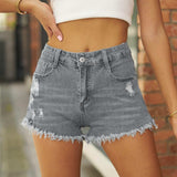 Raw Hem Distressed Denim Shorts - Trendsi - Flyclothing LLC