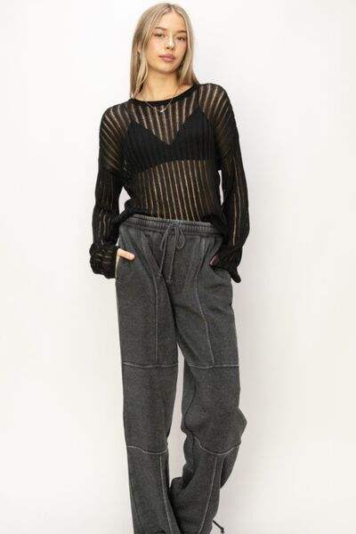 HYFVE Openwork Ribbed Long Sleeve Knit Top - Trendsi - Flyclothing LLC