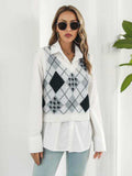 V-Neck Plaid Sweater Vest - Trendsi - Flyclothing LLC