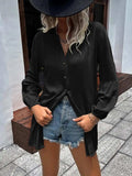 Notched Neck Balloon Sleeve Shirt - Trendsi - Flyclothing LLC