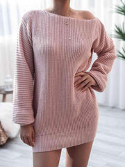Rib-Knit Mini Sweater Dress - Trendsi