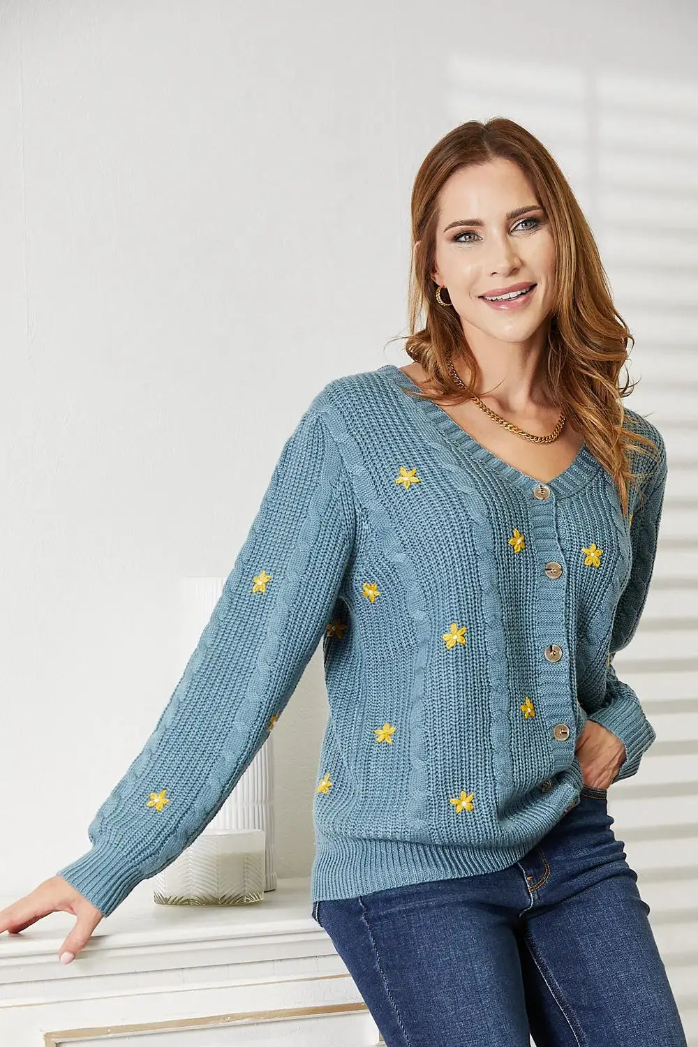 HEYSON Full Size Floral Embroidered Cable Cardigan - Trendsi - Flyclothing LLC