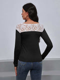 Lace Trim Long Sleeve Round Neck Tee - Trendsi - Flyclothing LLC