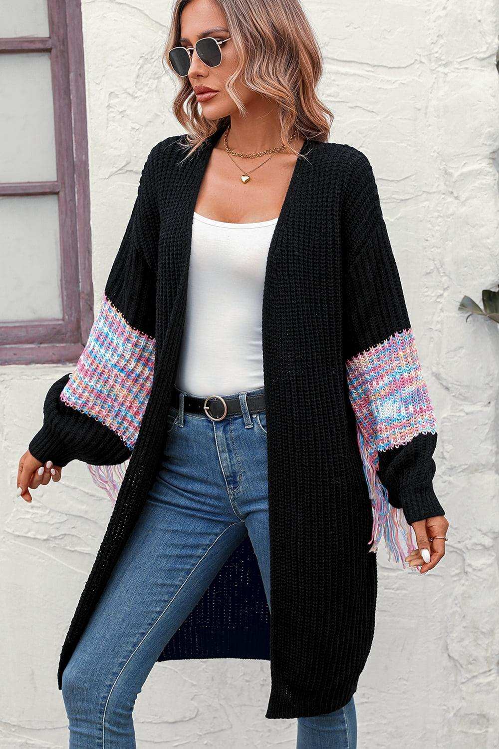 Fringe Sleeve Dropped Sholder Cardigan - Trendsi - Flyclothing LLC