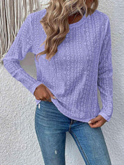 Eyelet Round Neck Long Sleeve Top - Trendsi