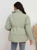 Drawstring Waist Zip-Up Puffer Jacket - Trendsi